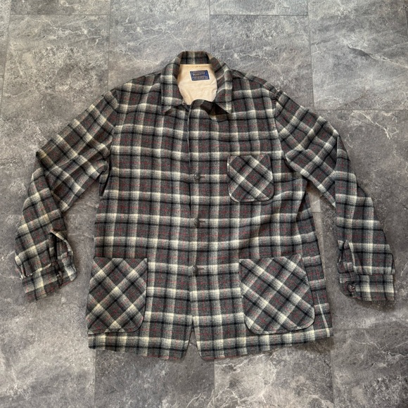 Pendleton Other - Pendleton Vintage Gray Plaid Wool Blazer Suit Over Coat Size XL